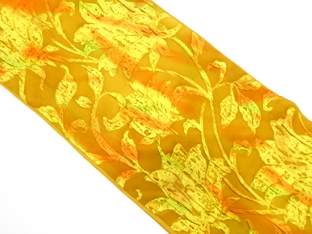 ふくれ織　花模様織り出し暈し全通袋帯